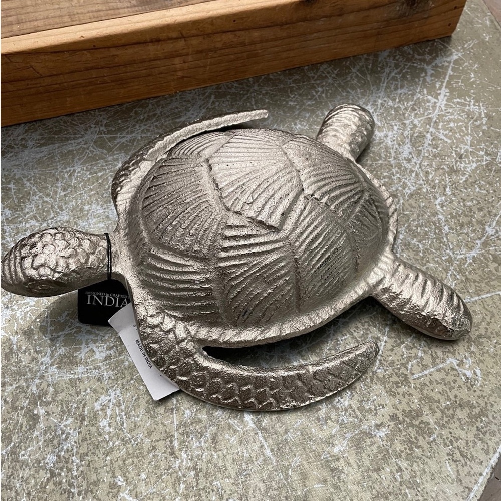 SEA TURTLE Hand Crafted Silver Pewter Metal Cast Large Turtle Sculpture Figurine - Picture 3 of 5